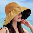 thumbnail image 4 of Sun Hat Large Brim Foldable Hollow Breathable Floppy UV Protection Bow Tie Decor Women Sunscreen Summer Hat Beach Cap for Outdoor, 4 of 7
