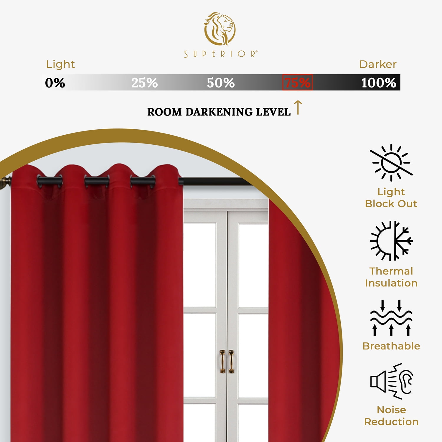 Superior Solid Blackout Curtain Set of 8, 52" x 63", Sangria