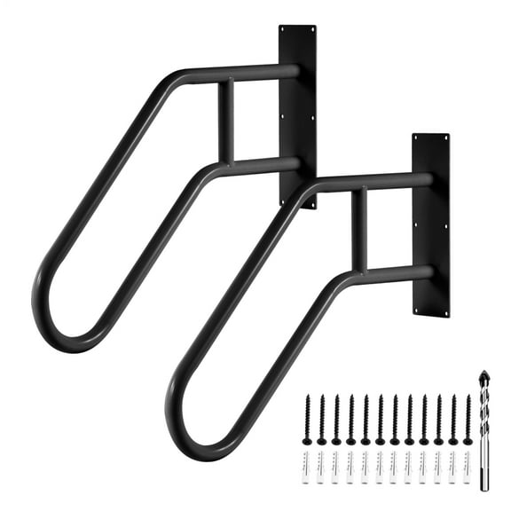 2pc Heavy-Duty U-Shaped Handrails for Outdoor Steps, 22.8" Grab Bars for Wall Mounting - Non-Slip Safety Rails for Garage, Porch, and Elderly Accessibility(Black)