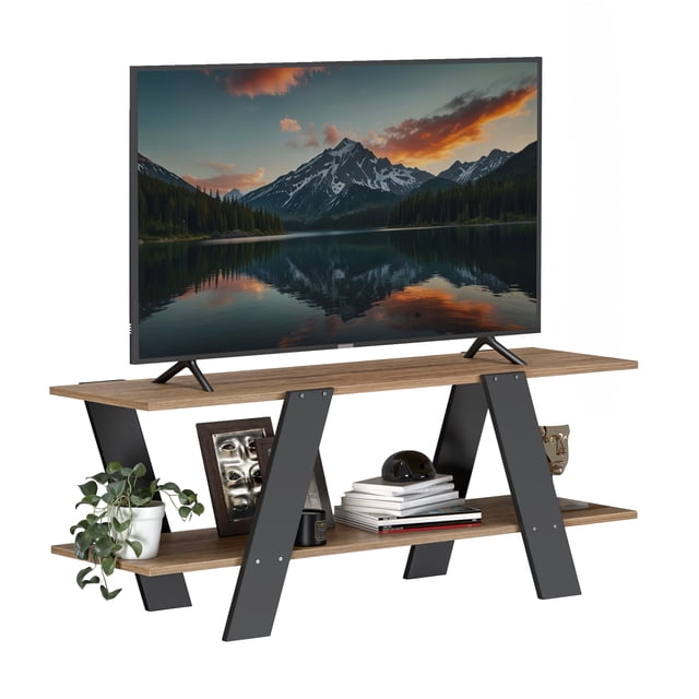 MORU Mueble para tv RACK Latte y Negro, mueble para sala, mesa tv, centro de entretenimiento para tv, mueble para tv minimalista para Casa u oficina, mueble multiusos, estante para tv, mueble tv