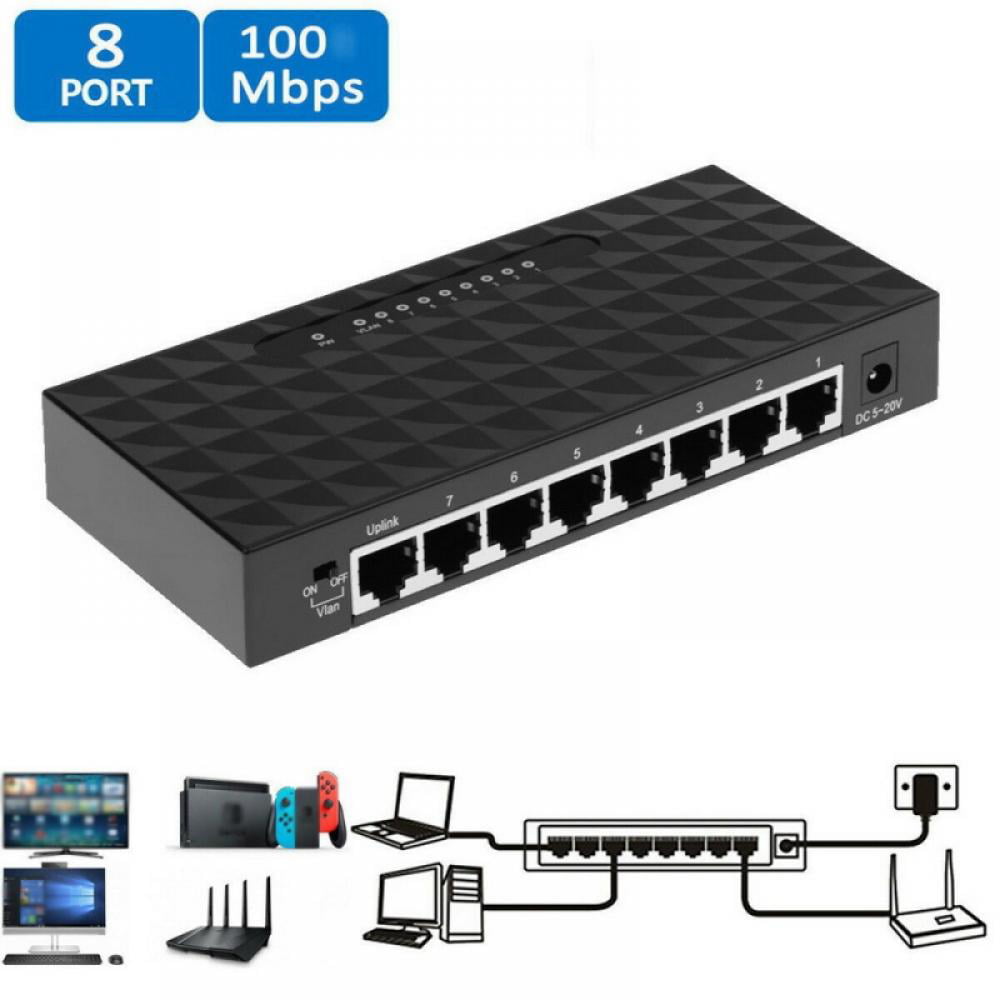 8-Port RJ45 10/100 Mbps Fast Desktop Ethernet LAN Network Switch /w Adapter 