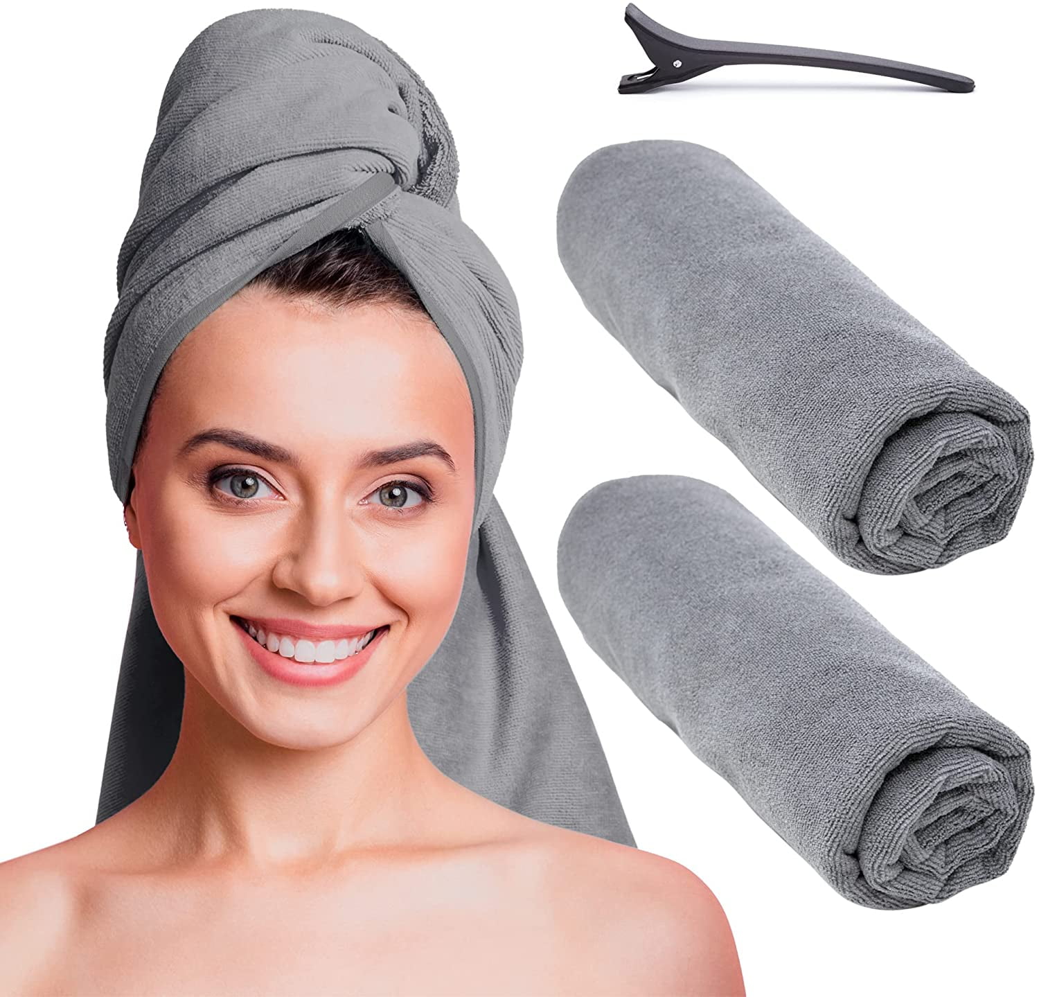 2PCS Bath Towel Triangle Dry Hair Cap Suit Cotton Waffle Soft Absorbent Quick 