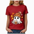 thumbnail image 6 of TOWED22 Women Cute Bow Ghost Halloween Shirt Funny Halloween Costume Tshirts Short Sleeve Spooky Graphic Tee Tops(Red,L), 6 of 8