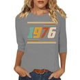 thumbnail image 3 of Uootdi Hauts pour Femmes Manches 3/4 Col Rond Imprimé Palmier Coucher de Soleil 1976 Coupe Décontractée Rétro Plage Vacances T-Shirts Cadeau, 3 of 4