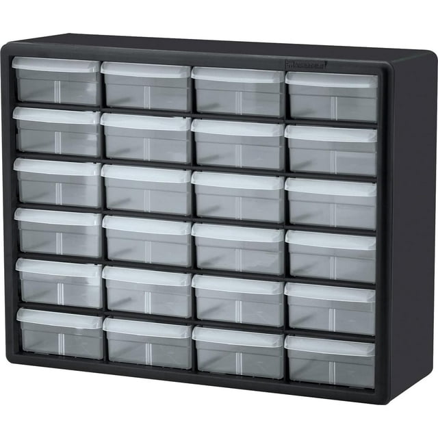 Akro-Mils 10124 24-Drawer Plastic Drawer Storage Cabinet for Garage Organization, Bead Organizer, Lego Storage, Teacher Toolbox, Makeup Organizer, and More, 20-Inch W x 6-Inch D x 16-Inch H, Black