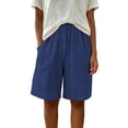 thumbnail image 3 of VBVC Women's Cotton-Linen Button Front Bermuda Shorts , Summer Casual Textured Shorts For Women,Ladies' Loungewear Shorts with Pockets,Blue,S-2XL, 3 of 8