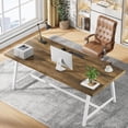 thumbnail image 7 of Finmind Executive Office Desk, Large Workspace, Modern Adult Writing Table, 70.87" L x 33.46" W x 29.92" H (Oak & White), 7 of 7