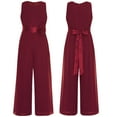 thumbnail image 5 of renvena Kids Girls Flower Wedding Party Bodysuit Ruffled Chiffon Pageant Banquet Rompers Summer Wide Leg Pants Jumpsuit Playsuit with Detachable Embellishment Burgundy 10, 5 of 5