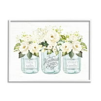 Stupell Industries Farmhouse Rose Blossom Bouquets Varied Country Jars Graphic Art White Framed Art Print Wall Art, Design by Lettered and Lined