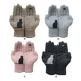 thumbnail image 2 of 1 Pair Winter Warm Gloves Cartoon Bird Riding Skiing Accessories Cat Print Knitted Glove Thermal Cold Protection Padded Windproof Patch Work Mittens Khaki, 2 of 6