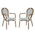 thumbnail image 2 of Emma + Oliver Set of Two Indoor/Outdoor Stacking Thonet Bistro Style Chairs with Arms, White & Navy PE Rattan Seat and Nat Bamboo Finished Metal Frame, 2 of 15