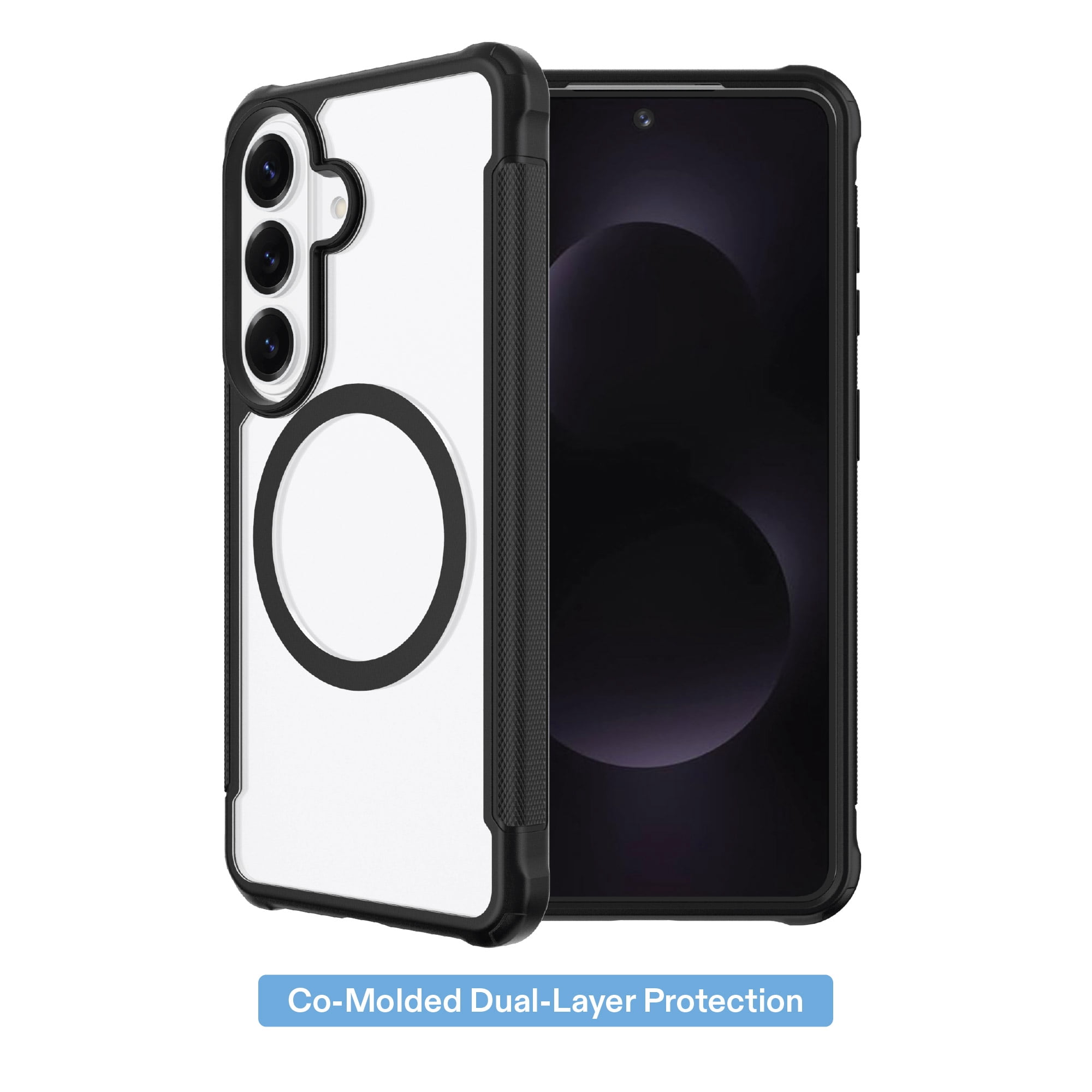 onn Magnetic Compatible Dual-Layer Phone Case for Samsung Galaxy S26 - Black/Clear