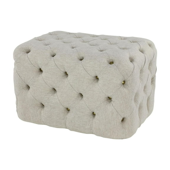 DecMode 28" x 19" Beige Linen Fabric Tufted Ottoman, 1-Piece