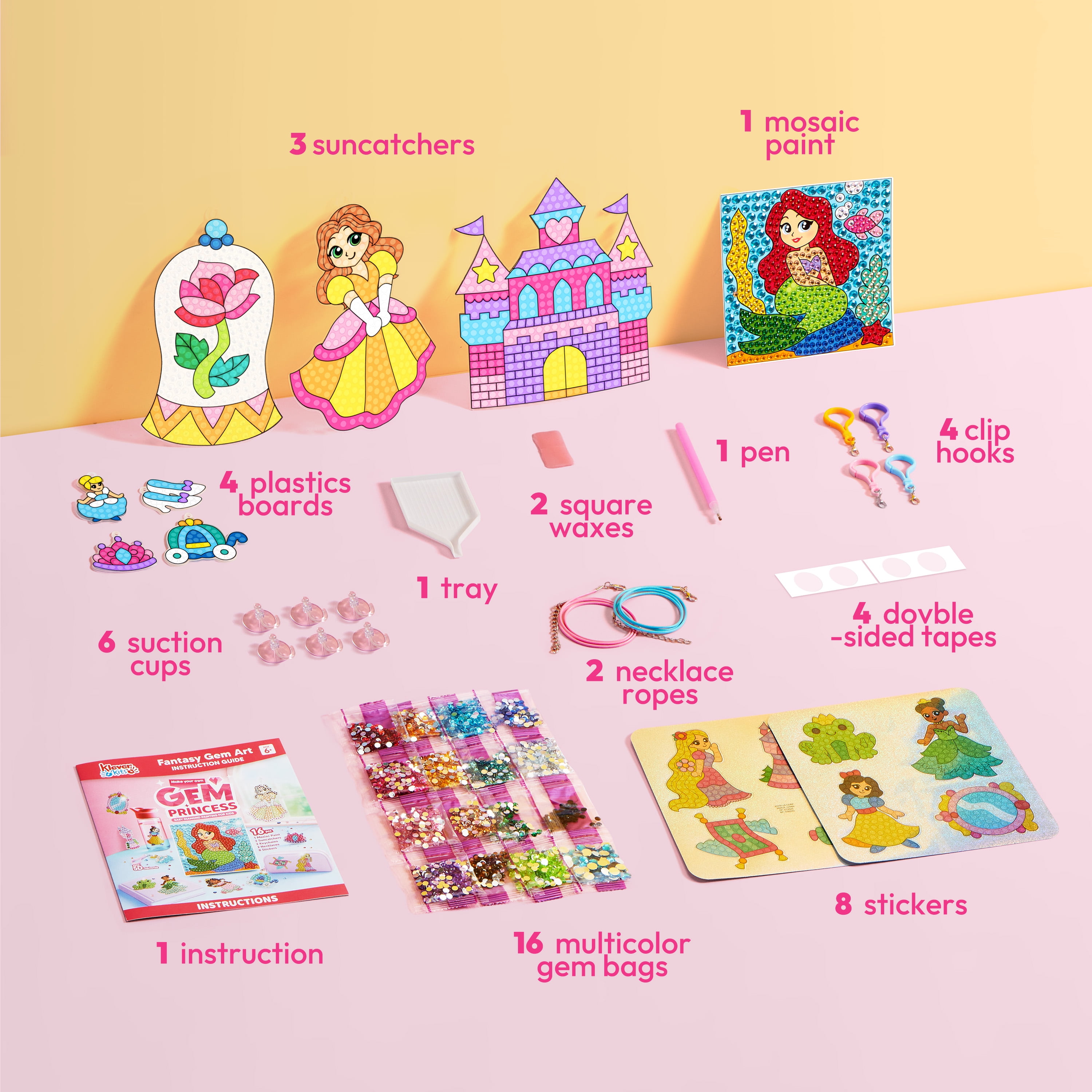 Joyfy 16 Piece Princess Gem Arts & Crafts Kit ,5D Gem Painting Activity Set for Kids, Perfect Christmas and Birthday Gift for Girls Age 6+