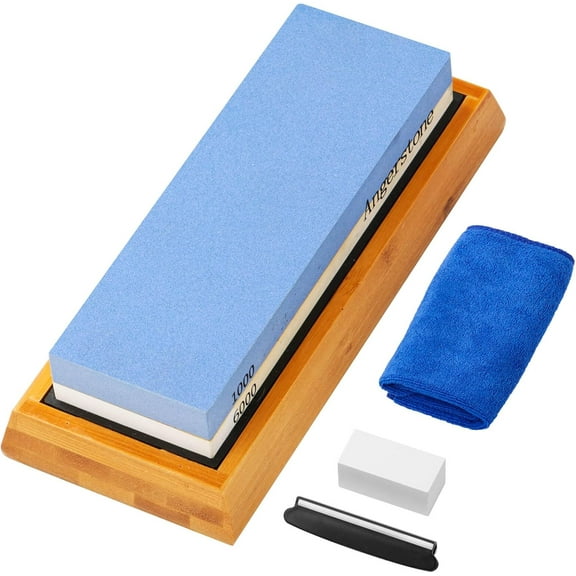 Premium Knife Sharpening Stone–Whetstone 1000/6000 Grit, Whetstone Knife Sharpener with NonSlip Base, Best Wet Stone Sharpening Kit, Angle Guide