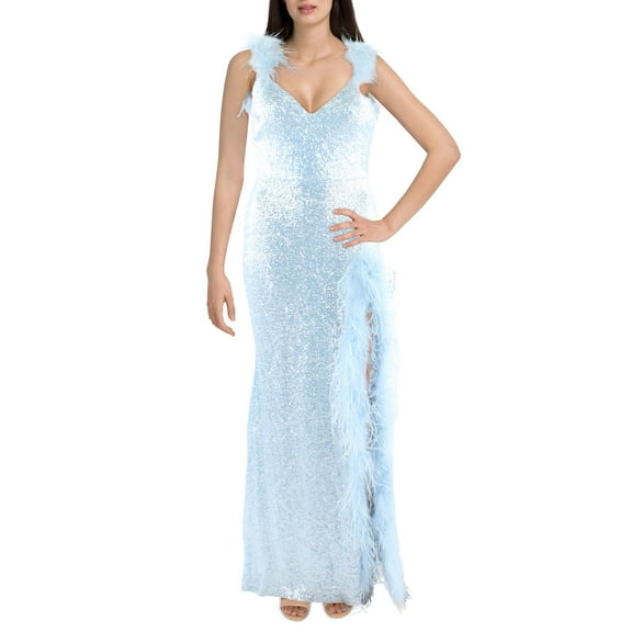 TLC Say Yes To The Prom Womens Juniors Faux Feather Trim Maxi Evening Dress