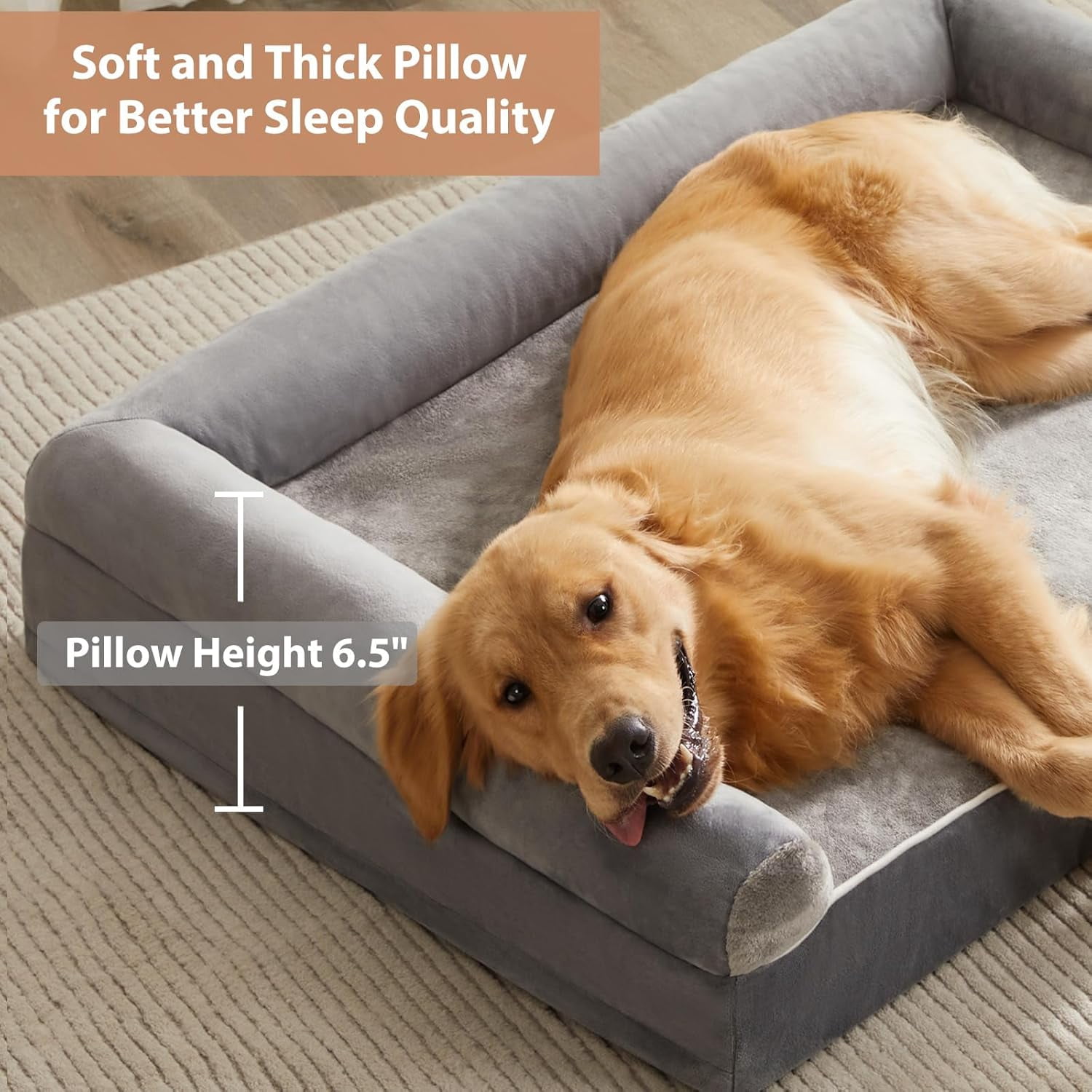 Washable Dog Beds for Large Dogs, Orthopedic Dog Bed Large, Big Dog Couch Bed with Removable Washable Cover, Waterproof Lining and Nonskid Bottom, Egg-Crate Foam Pet Sofa Bed for Sleeping