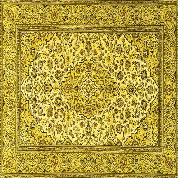 Ahgly Company Indoor Square Medallion Yellow Traditional Area Rugs, 6' Square