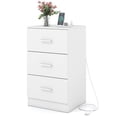 thumbnail image 2 of Costway Table de Chevet 1 Pce avec Station de Recharge, 3 Tiroirs de Rangement, Table de Chevet pour Chambre Blanc, 2 of 10