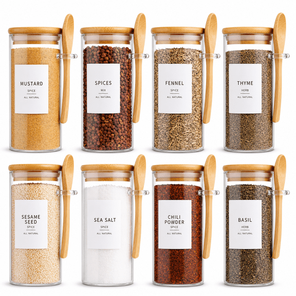 10oz Glass Food Storage Jars With Lids, Spoons, and Preprinted Labels