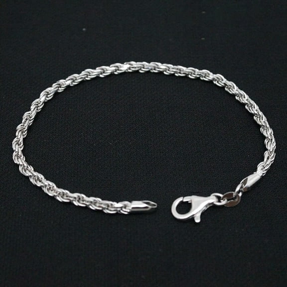HOOUN Solid 925 Sterling Silver Chain Men Women 3.2mm Twist Rope Bracelet 7-8g/7.6inch