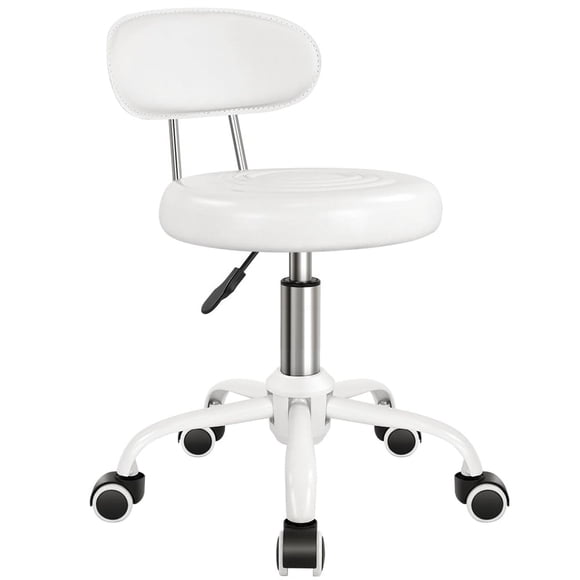 Taburete Giratorio WKWKER Blanco con Respaldo de Altura Ajustable para Spa, Salón, Hogar y Oficina