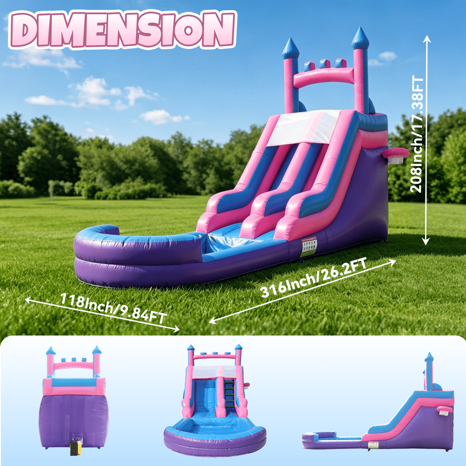 Vakiorn Inflatable Commercial Water Slide 26.2x17.4x9.8 ft 100% PVC with Pool and Air Blower Wet Dry Use Purple