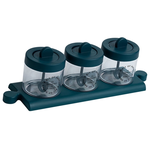Moyic Caja de condimentos Tarro de especias de cocina de plástico Recipiente de almacenamiento de condimentos a prueba de polvo con cuchara Organizadores de utensilios de cocina No.02 Moyic HA004571-02