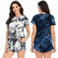 thumbnail image 3 of PRAETER Women's Tie-dye Shorts Pajamas Suit Short-sleeved Pajamas Casual Pajamas Three Colors Five Yards, 3 of 11