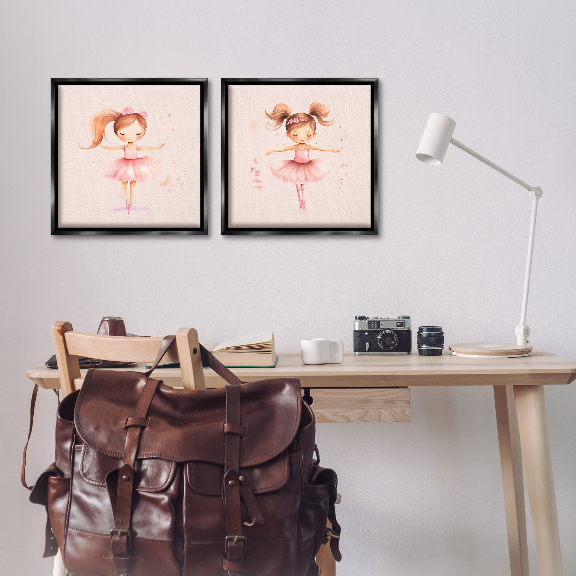 Stupell Industries Little Ballerina Dancers People Painting Black Floater Framed Canvas Art Print Wall Art, 18 x 18, Set of 2