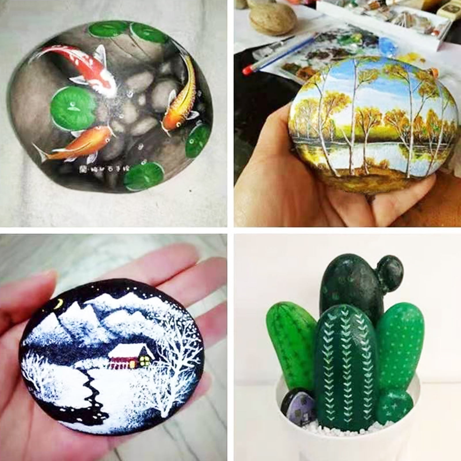 OIUR 5 Pcs Painting Pebbles Natural River Rocks Smooth Unpolished Flat Pebbles for Kids Adults Painting Art DIY Crafting Garden Decor
