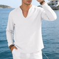 thumbnail image 4 of Men's Cotton Linen V Neck Shirt Casual Long Sleeve Solid Color Summer Beach Tops, S, 4 of 7