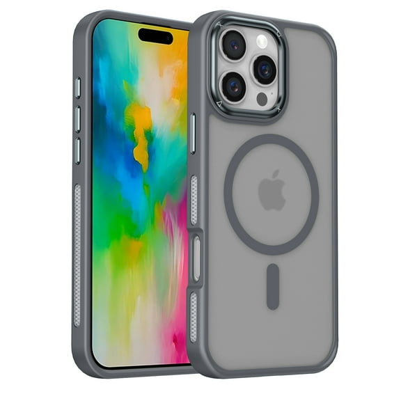 Strong Magnetic for iPhone 15 Plus Case, Military Grade Drop Protection, Compatible with MagSafe, [Metal Keys]Shockproof Translucent Matte Hard Back Soft Slim Phone Protective Case,Gray