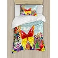 thumbnail image 1 of Colorful Twin Size Duvet Cover Set, Butterflies and Floral Ornamanets Fantasy Design Colorful Vibrant Wings Artwork, Decorative 2 Piece Bedding Set with 1 Pillow Sham, Multicolor, by Ambesonne, 1 of 3