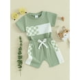 thumbnail image 4 of Musuos Toddler Boys Summer 2 Piece Outfits 12 18 24M 3 4T Plaid Patchwork Short Sleeve T-Shirt and Elastic Shorts, 4 of 10