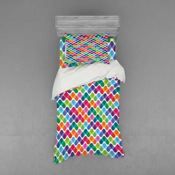 Ambesonne Colorful Bedding Set 3 Pcs, Lively and Geometrical, Twin XL, Multicolor