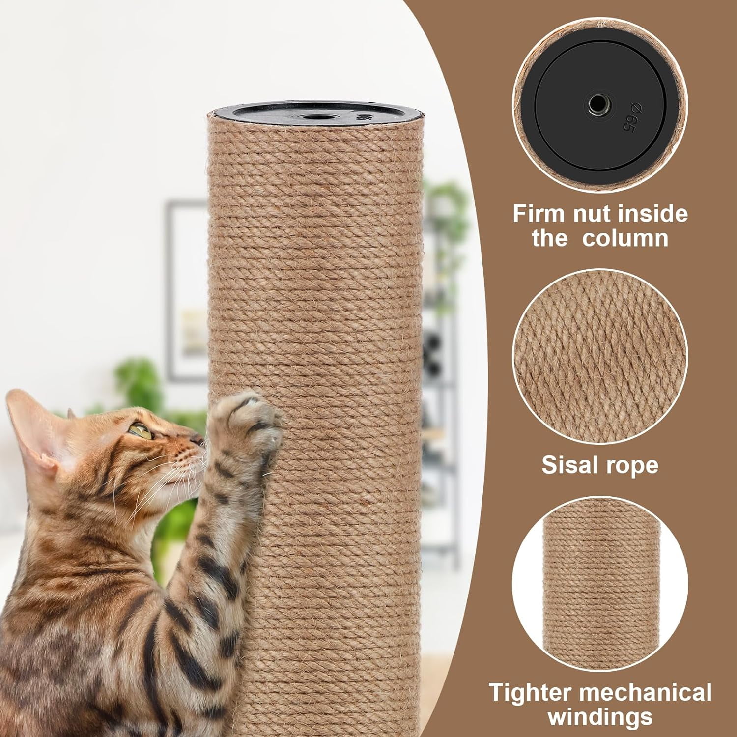 4 PCS M8 Cat Scratching Post Replacement,  15.7 x 3.1 Inches Cat Tree Replacement Post-Natural Jute Pole for Indoor Cats with M8 Screws, for Kitten Tree Tower Spare Cat Furniture Accessories