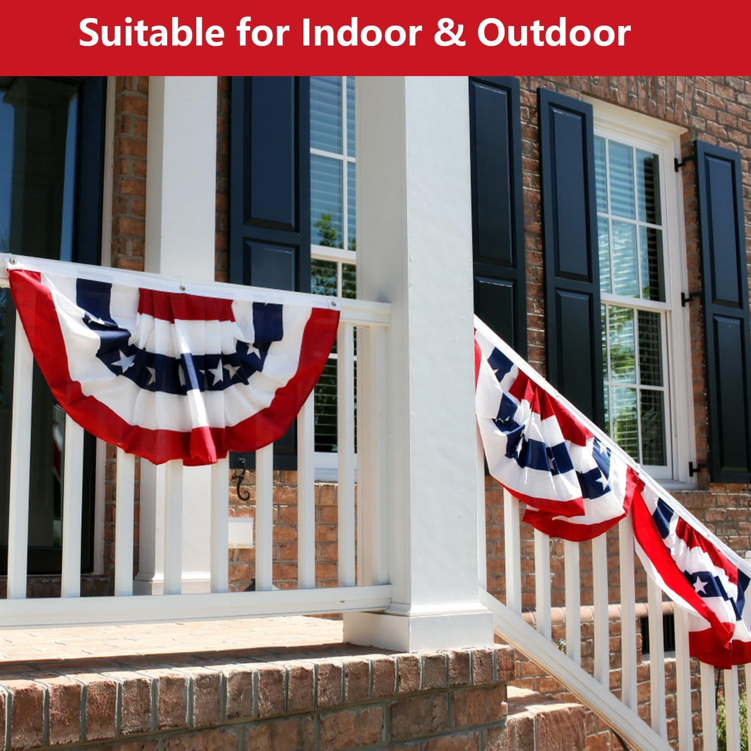 USA Pleated Fan Flag, American Patriotic Flag Bunting 1.5x3Ft for Outside, Bunting Flags Outdoor Indoor for 4th of July Decorations