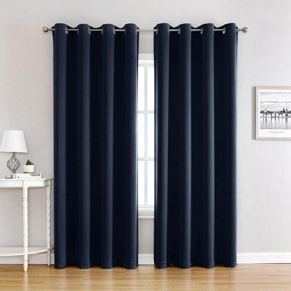 Dark Blue 99% Blackout Curtains 2 Panels for Bedroom Farmhouse Window Treatment Textured Triple Weave Room Darkening with 8 Grommets Top Drapes for Living Room, 52"W X 97"L