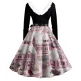 thumbnail image 4 of Women's Fashion Round Neck Casual Slim Christmas Printed Long Sleeve Dresses, V-Neck, Plush Christmas Tree Print, Audrey Dress, Retro Style, Party Wear,Pink,L, 4 of 5