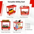 thumbnail image 5 of Costway 2-Tier Utility Cart Metal Service Cart Rolling Tool Storage Organizer with Handle Red, 5 of 9