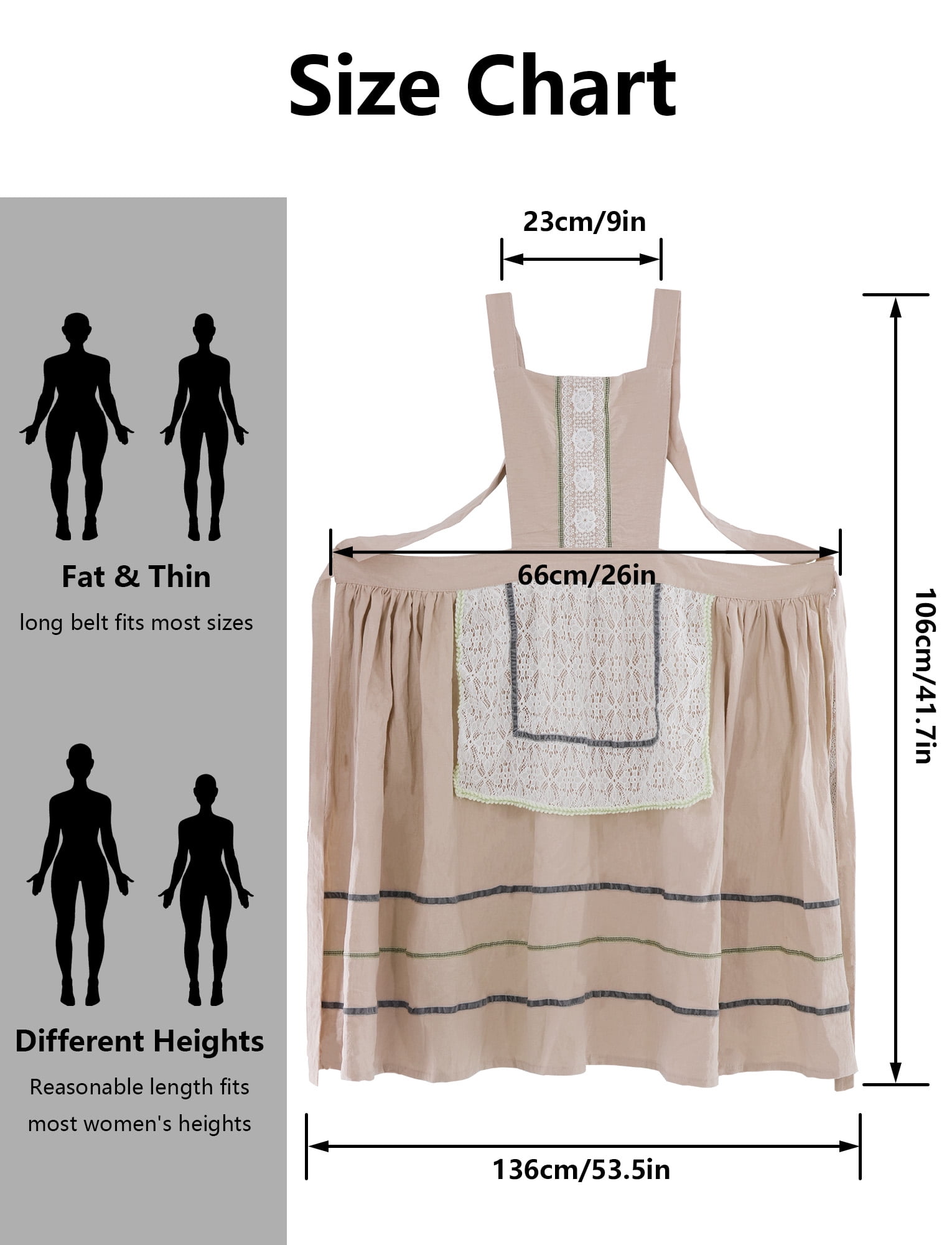 FEOYA Women’s Apron Kitchen Cotton Apron Pinafore Cooking Apron Lace Cute aprons Dress Loose Smock for Gardening Chef Baking Art Painting Brown