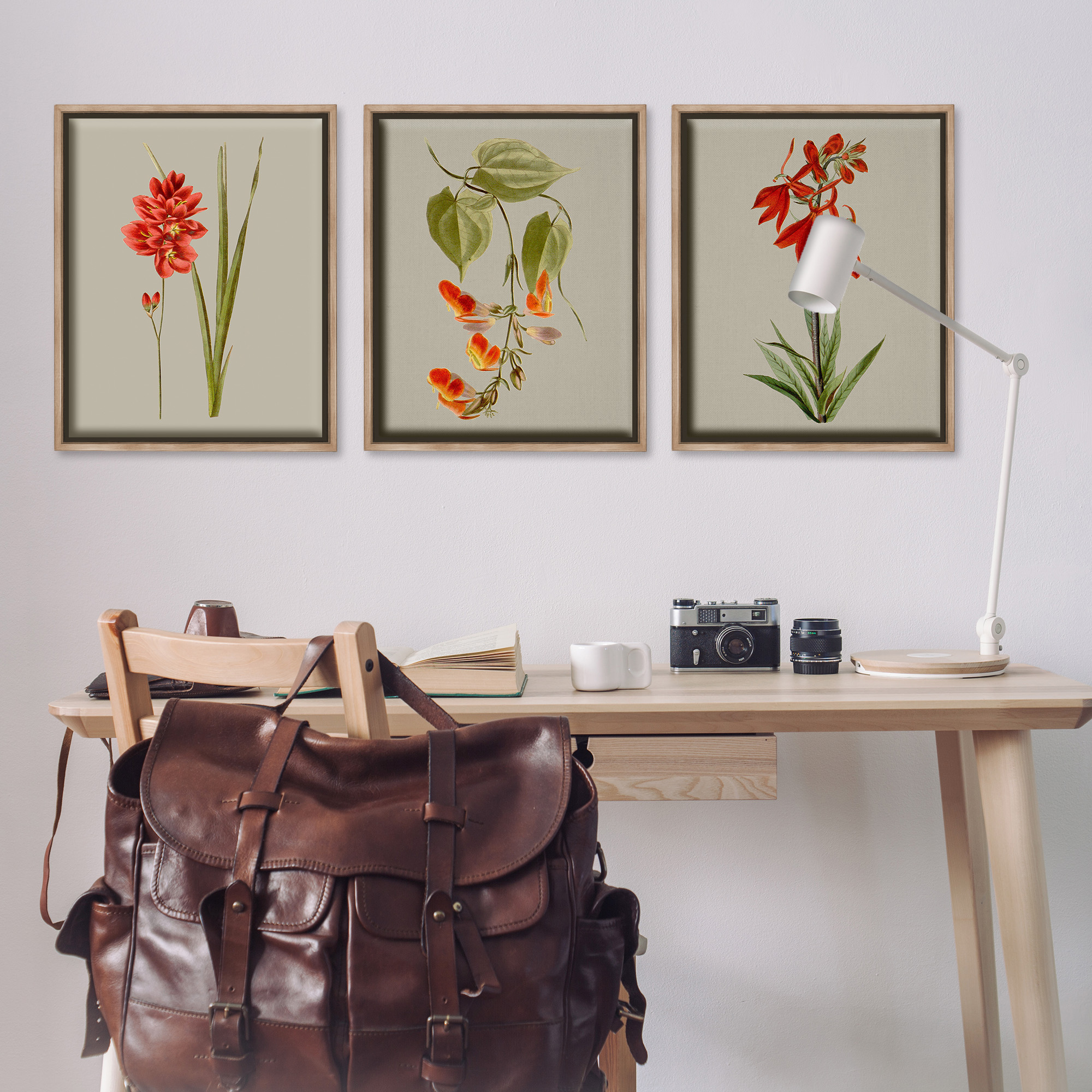 Stupell Industries Woodland Flower Study Botanical & Floral Painting Brown Floater Framed Canvas Art Print Wall Art, 25 x 31, Set of 3