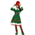 thumbnail image 7 of Women Elf Costume Christmas Outfit Adult 5pcs Velvet Dress Cosplay Holiday Halloween Xmas Party Set with Hat Belt Shoes Cover Socks, 7 of 7