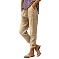 thumbnail image 5 of Womens Capri Pants Fashion Elastic Waist Solid Cotton Linen Casual Pants for Women Coffee, 5 of 5