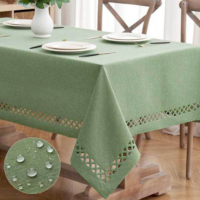 Natural Thick Polyester Square Tablecloth with Decorative Cutouts Stain Table Cloth Farmhouse Table Cover for Thanksgiving Dining Party Camping x