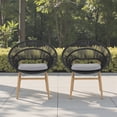 thumbnail image 2 of Tcbosik 2 Pack Lounge Chairs for Outdoor, Wicker Chair with Cushion, Papasan Style Dining Chair with Metal Frame for Patio, Garden, Backyard, Dark Gray & Teak, 2 of 9