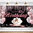 thumbnail image 1 of Banner decorativo con dicódigos personalizados en oro rosa, feliz 67 cumpleaños, 1 of 7