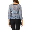 thumbnail image 4 of INSPIRE CHIC Women's Lace Peplum Blouse Floral Bracelet Sleeves Self-Tie Waist Top M Grey-Blue, 4 of 9