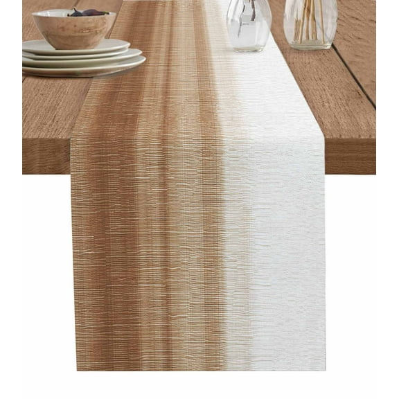 Hokiten Table Runners 36 Inches Long Dress Scarves, Brown White Ombre Farmhouse Kitchen/Dining Table Runner, Short Coffee Tablerunners, Vintage Farmhouse Abstract Striped 13x36 Inch